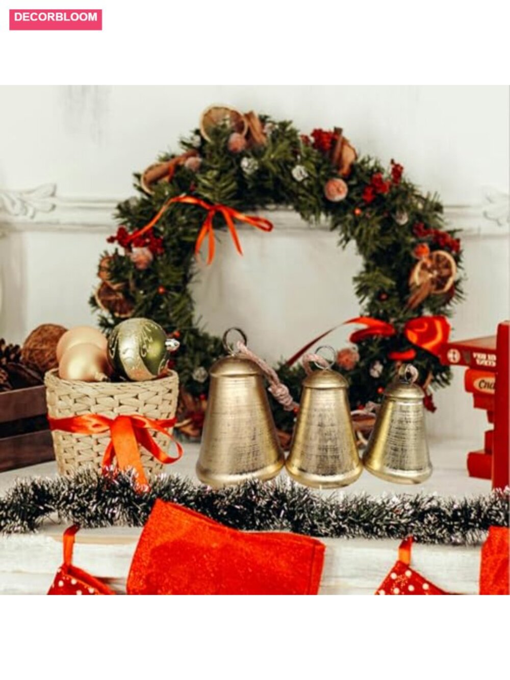 Rustic Iron Cow Bells Set of 3 Hanging Christmas Decorations for Wreath Door - Picture 5 of 6